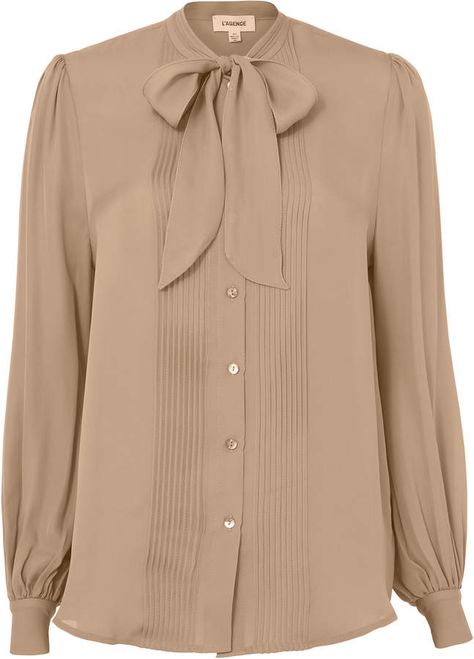 Hedda Gabler, Khaki Blouse, Office Tops, Neck Tie Blouse, Blusas Top, Noble Lady, Beige Long Sleeve, Beige Blouse, Beige Shirt