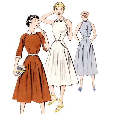 Have you been keeping up to date with the latest Butterick Vintage Reissues? 👀   Shop across the decades for dresses and resort styles. The sewing patterns range from easy to average. And cover the 1950s to 70s! We love the B6992 shirtdress 😍  #B6992 #Butterick6992 #ButterickPatterns  #VintageSewing #RetroSewing #SewRetro #VintageStyle 1950’s Dress, Dress With Sleeve, 1950's Dress, Sleeve Variations, Patron Vintage, Skirt Pockets, Vintage 1950s Dresses, Butterick Sewing Pattern, Costume Patterns