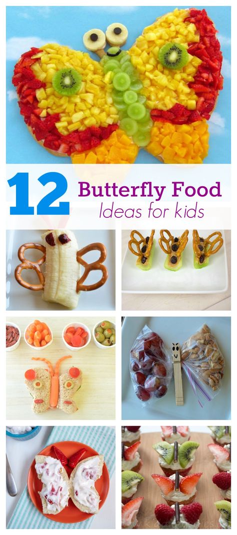 Healthy Butterfly Food Ideas for Kids What's not to love about butterflies!  They are colorful, delicate, and each one is uniquely beautiful.  Butterfly sh Butterfly Food Craft, Butterfly Inspired Food, Butterfly Snacks For Kids, Butterfly Food Ideas, Butterfly Snack Table, Camping Party Foods, Butterfly Snacks, Healthy Food Art, Butterfly Food