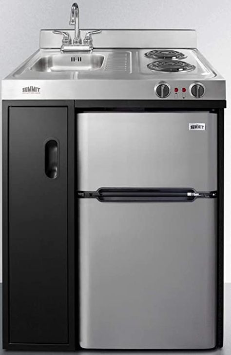 Amazon.com: Summit Appliance C30ELBK 30" Wide All-in-One Kitchenette in Black with a 2-Burner 115V Coil Cooktop, 2-Door Refrigerator-Freezer, Sink, and Large Storage Cabinet : Appliances Large Storage Cabinets, Cutlery Storage, Door Shelves, Stainless Steel Sinks, Restaurant Supplies, Door Storage, Refrigerator Freezer, Top Freezer Refrigerator, Large Storage