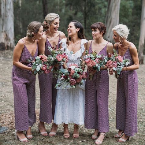 Something Different: Bridesmaids in Jumpsuits Bridesmaids Pant Suits, Bridesmaids In Jumpsuits, Bridesmaids Pantsuit, Bridesmaid Jumpsuit Wedding, Bridesmaid Pantsuit, Bridesmaid Pants, Jumpsuit Bridesmaid, Bridesmaid Jumpsuit, Bridesmaids Jumpsuits