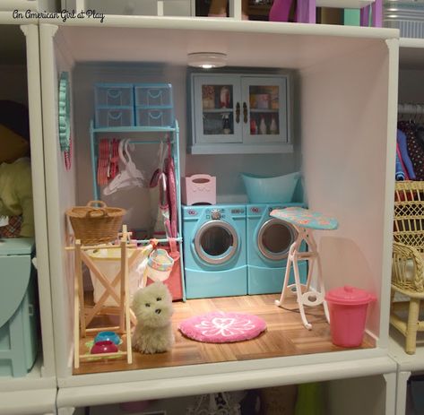 An American Girl at Play: Laundry Room Remodel American Girl Doll Furniture Diy, Diy American Girl Doll House, American Doll House, Ag Doll House, American Girl House, Girls Furniture, American Girl Doll Room, American Girl Furniture, American Girl Dollhouse