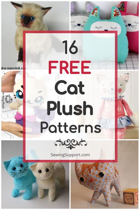 sewing toys patterns Free Cat Patterns Sewing Stuffed, Patterns For Stuffed Animals Free, Stuffed Cats Pattern Sewing, Cat Soft Toy Pattern, Cat Sewing Patterns Free, Easy Cat Sewing Pattern Free, Sewing Patterns Free Cat, Cat Stuffie Sewing Pattern, Cat Stuffed Animal Pattern Free