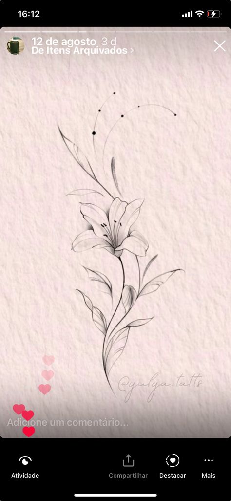 Fine Line Lilly Tattoo, Spine Tattoo Lillies, Lily Wrap Around Tattoo, Lily Fineline Tattoo, Lily Tattoo Shoulder, Wrap Around Shoulder Tattoo, Stargazer Lily Fine Line Tattoo, Fine Line Lily Tattoo, Lilys Aesthetic Flower Tattoo