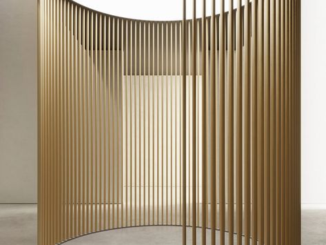 Aluminium Partition wall DRESSWALLSTRIPES EL35/70-D by Dresswall Aluminium Partition, Modern Partition Walls, Sleek Office, Office Ceiling, Ceiling System, Wooden Screen, Curved Walls, Sound Absorption, Partition Design