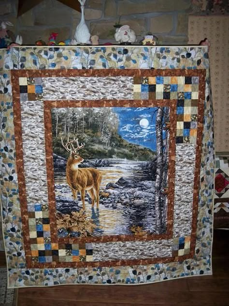 love this idea for a panel quilt border from the Quilting Board Quilts From Panels, Quilts Using Panels, Quilt Panel Ideas, Quilting With Panels, Quilts With Panels, Quilting Panels, Deer Quilt, Wildlife Quilts, Panel Quilt Patterns