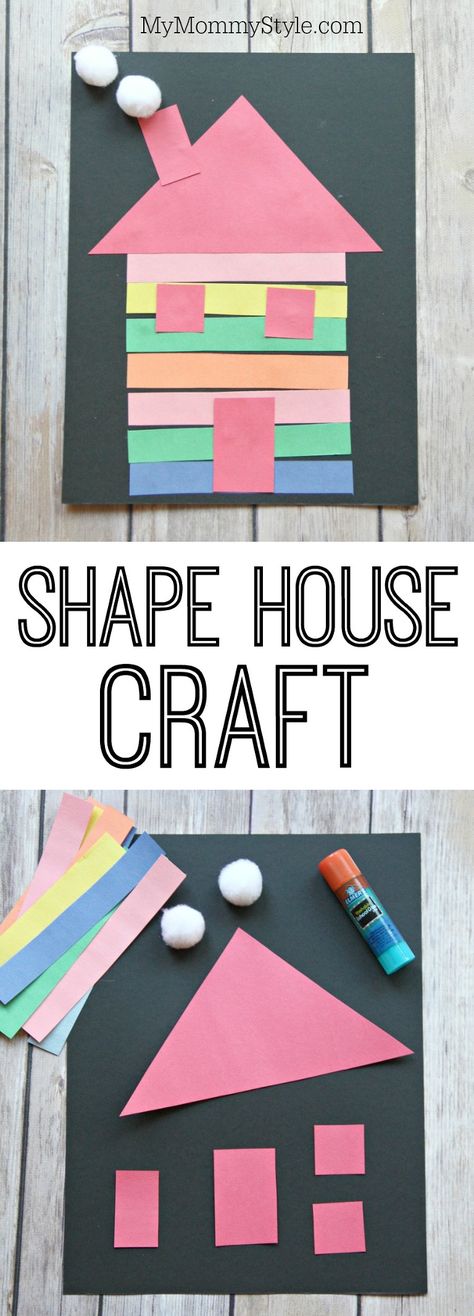 Shape house craft for preschoolers Shape House Craft, House Craft Ideas, Craft Ideas For Preschoolers, Shape House, Preschool Family, Easy Preschool Crafts, Ideas For Preschoolers, House Craft, Preschool Craft