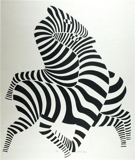 View Zebra By Victor Vasarely; silkscreen; 101 x 83 cm; Signed; Edition. Access more artwork lots and estimated & realized auction prices on MutualArt. Victor Vasarely, Art Optical, Optical Art, Optical Illusion, Negative Space, Op Art, Art Movement, Zebras, Art Plastique