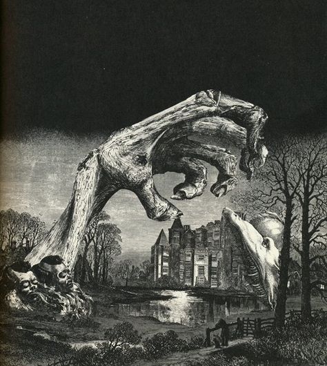 Edgar Allan Poe’s The Fall of the House of Usher Illustration ,1976 by Wilfried Sätty Edgar Allan Poe Illustration, Edgar Allan Poe Art, The House Of Usher, Gothic Inspiration, House Of Usher, Ghost In The Machine, Allen Poe, Edgar Allen Poe, Sci Fi Horror