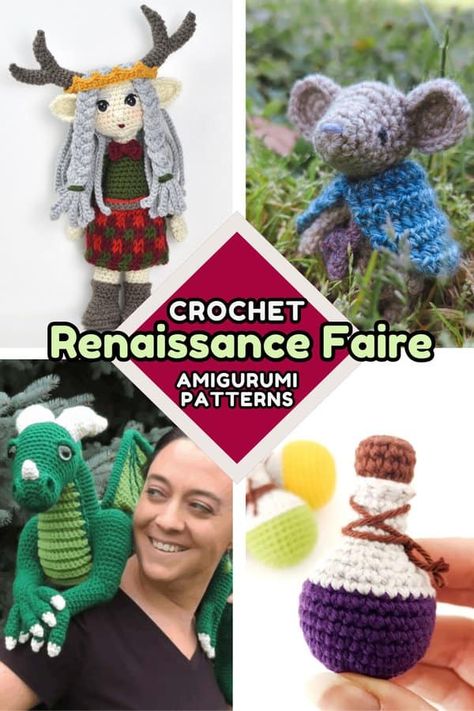 Crochet Renaissance Faire Amigurumi Ideas | 9 Free Crochet Patterns - Hooked by Kati Nerdy Crochet Patterns, Amazing Crochet, Easy Crochet Patterns Free, Geek Decor, Crochet Dragon, Amigurumi Ideas, Fun Crochet, Seal Design, Fun Crochet Projects