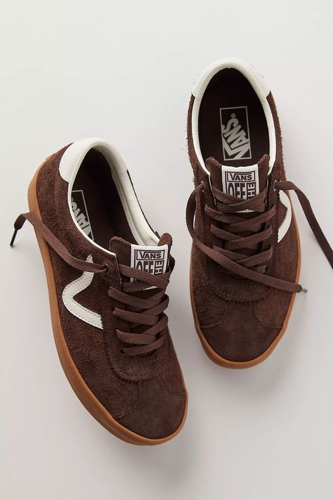 Vans Sport Low Suede Sneakers | Free People Brown Suede Tennis Shoes, Low Top Vans Outfit, Vans Sport Low, Brown Vans Outfit, In Style Shoes, Fall Sneakers Outfit, Uk Girl, Closed Toed Shoes, Brown Vans