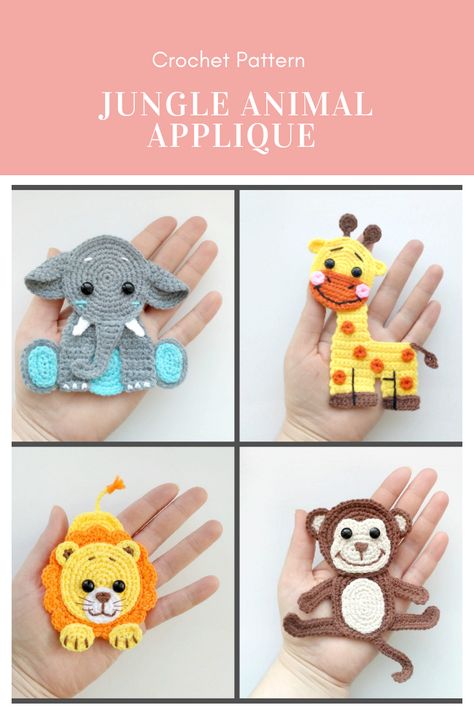 Crochet Jungle Animals, Monkey Crochet, Jungle Lion, Crochet Applique Patterns Free, Crochet Appliques, Baby Blanket Gift, Crochet Baby Dress Pattern, Crochet Motif Patterns, Crochet Animals Free Patterns