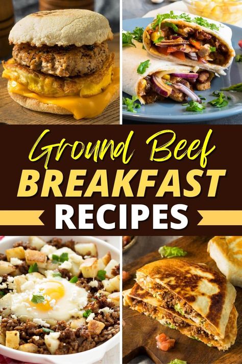 Try these ground beef breakfast recipes for meals the family will love. From burritos to quesadillas to casserole, hamburger meat makes breakfast even tastier. Breakfast Ideas With Hamburger Meat, Breakfast Hamburger Recipes, Breakfast Recipes With Ground Beef, Breakfast Ideas With Meat, Ground Beef Recipes For Breakfast, Breakfast Casserole With Hamburger Meat, Ground Beef Breakfast Burritos, Hamburger Meat Breakfast Recipes, Breakfast With Beef