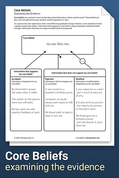 Core Beliefs Worksheet, Cbt Therapy Worksheets, Cbt Worksheets, Cbt Therapy, Cognitive Behavior, Core Beliefs, Counseling Resources, Therapy Worksheets, Group Therapy