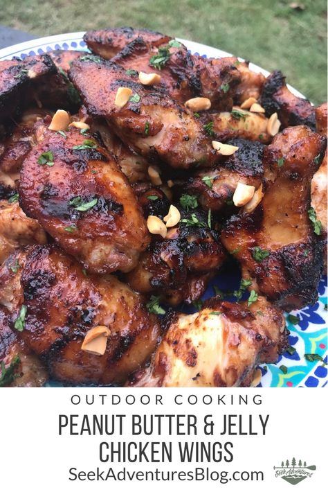 Peanut Butter Jelly Chicken Wings, Chicken Wings Over Campfire, Peanut Butter Jelly Wings, Peanut Butter Chicken Wings, Peanut Butter And Jelly Chicken Wings, Peanut Butter And Jelly Wings, Chicken Wings On The Grill Recipes, Pbj Wings, Peanut Butter And Jelly Wings Recipe