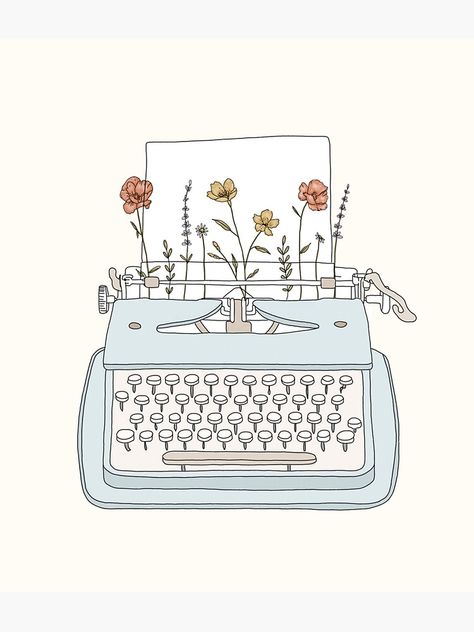 Vintage Typewriter Illustration, Typewriter Illustration Graphic Design, Cute Writer Aesthetic, Typewriter Drawing Simple, Writing Art Illustration, Journal Illustration Ideas, Type Writer Drawing, Typewriter Doodle, Good Notes Icon