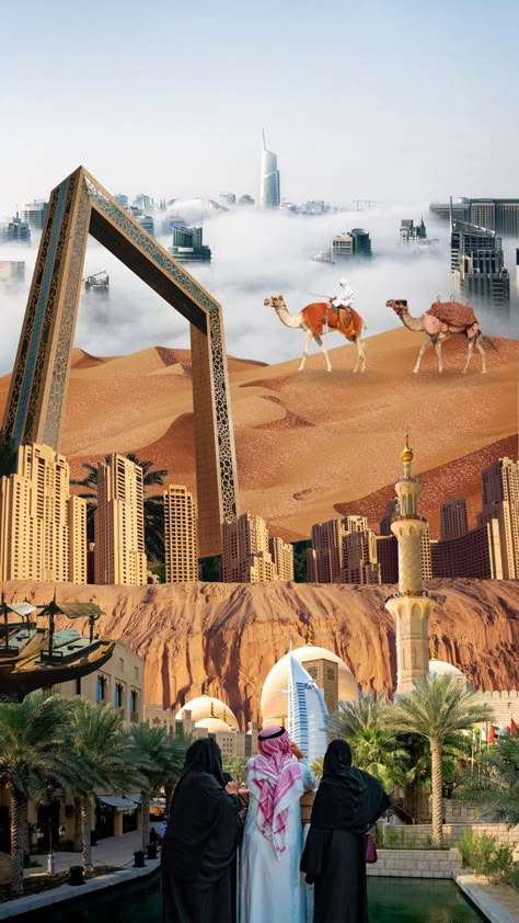 Dubai Art Photo Collage | Canva Saudi National Day, 3 Photo Collage, Dubai Art, Dubai Design, Uae National Day, Nature Collage, Travel Collage, Pictures To Recreate, Creative Advertising Design