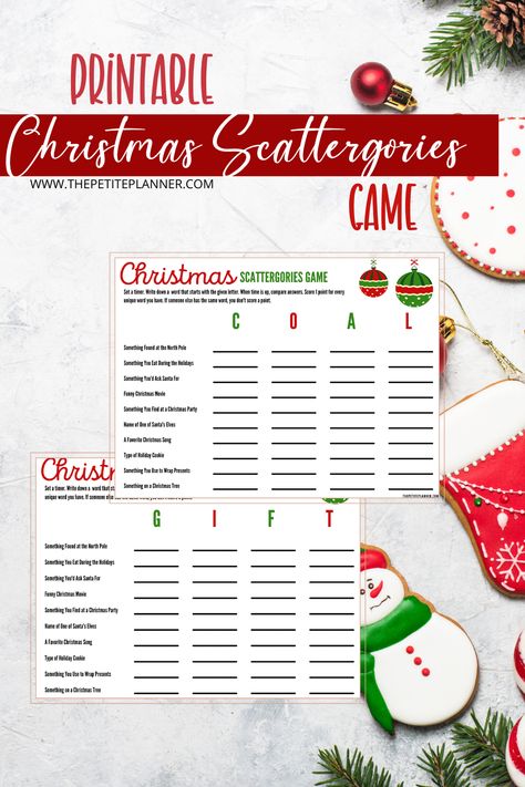 Christmas Scattergories, Free Christmas Games, Scattergories Game, Funny Christmas Movies, Christmas Games For Adults, Printable Christmas Games, Favorite Christmas Songs, Party Names, Kids Holiday