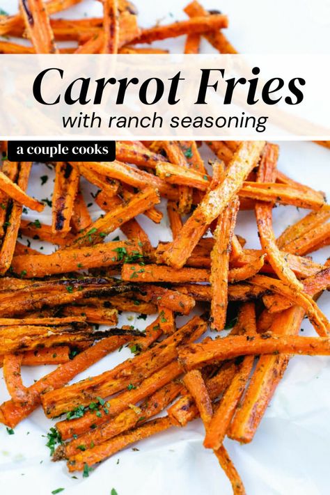 These carrot fries are full of big flavor, sprinkled with ranch seasoning and baked until lightly crispy! Everyone will ask for the recipe. #carrotfries #fries #carrots #ranch #healthyfries #easyfries Carrot Fries Baked, Healthy Fries, Winter Salad Recipes, Salad Dressing Recipes Healthy, Carrot Fries, Baked Carrots, Best Vegetables, Vegan Bacon, Go To Recipes