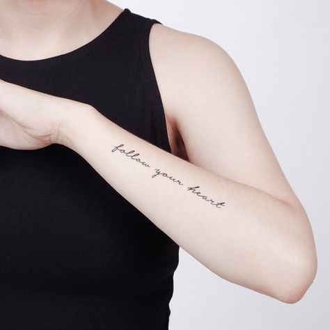 Outer Forearm Tattoos Women Quote, Handwriting Tattoos, Second Tattoo, Heart Temporary Tattoos, Shape Tattoo, Best Tattoos For Women, Writing Tattoos, Text Tattoo, Cat Tattoos