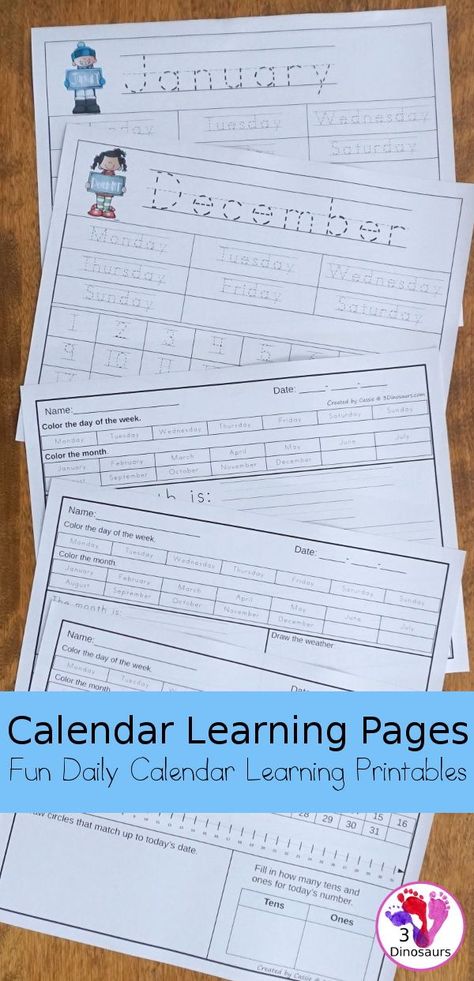 Free Kindergarten Calendar Printables, Calendar Activities For Kindergarten, Daily Calendar Printable Free, Kindergarten Calendar, Calendar Worksheets, Homeschool Fun, Therapeutic Recreation, 3 Dinosaurs, Calendar Activities