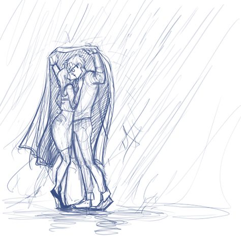 Kissing in the rain <3 Romantic Drawing, Couple Sketch, Kissing In The Rain, Viria, Cute Couple Drawings, Couple Drawings, Love Drawings, Couple Art, Art Plastique