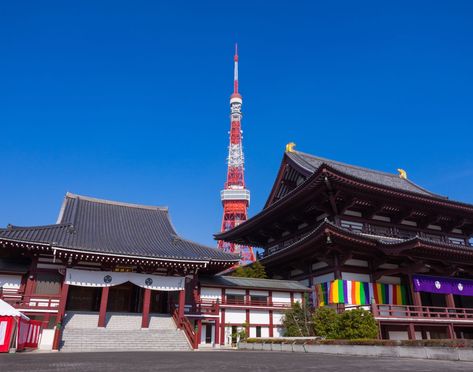 Zojoji Temple is an impressive temple complex housing the tombs of six Tokugawa shoguns. Zojoji Temple, Buddhist Architecture, Tokyo Guide, Tokyo Travel Guide, Tokyo 2020, Tokyo Tower, Tokyo Travel, Modern Buildings, Japan Travel