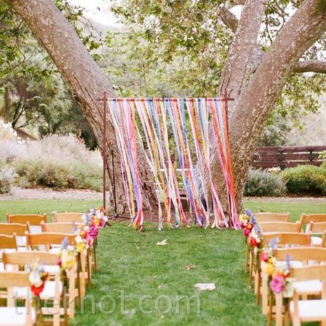 Diy Wedding Arbor, Ribbon Curtain, Ribbon Backdrop, Outdoor Wedding Backdrops, Ceremony Decorations Outdoor, Wedding Ceremony Decorations Outdoor, Diy Wedding Arch, Outdoor Backdrops, Diy Outdoor Weddings