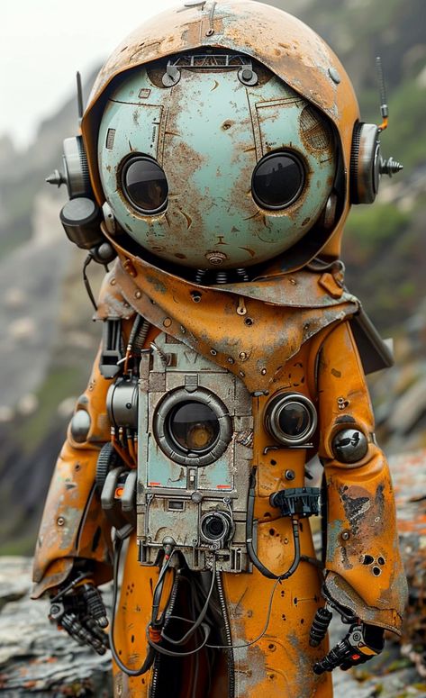 Steampunk Robots Concept, Old Robot Concept Art, Overgrown Robot, Junkyard Robot, Nature Robot, Robots Aesthetic, Robot Clown, Steam Punk Robot, Famous Robots