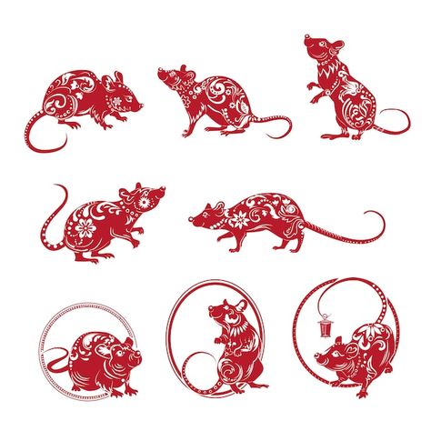 Red ornate rat set Free Vector | Free Vector #Freepik #freevector #year-rat #lunar-calendar #chinese-circle #chinese-culture Elements Logo, Rat Tattoo, Paper Cartoon, Circle Paper, Teddy Bear Party, Chinese Tattoo, Chinese Year, Year Of The Rat, Free Calendar