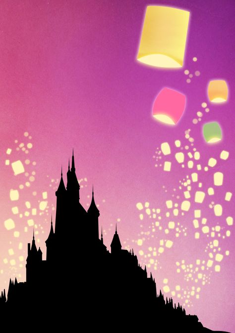 Tangled Silhouette, Disney Illustration Art, Tangled Nursery, Tangled Castle, Tangled Painting, Tangled Lanterns, Homecoming Posters, Tangled Lights, Disney Canvas Art