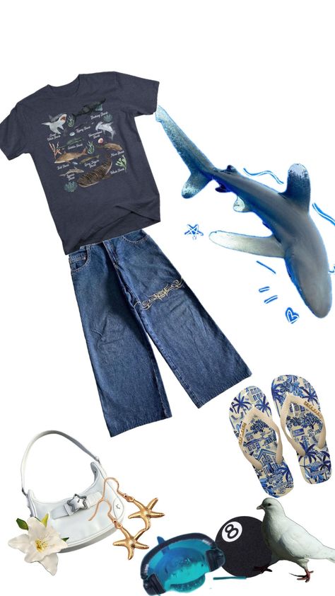 ☆°•shark oufit•°☆ Whale Shark Outfit, Aesthetic Shark, Shark Outfit, Shark Bag, Wolf Cuts, Pinterest Wardrobe, Silly Clothes, Dream Style, Basic Fits