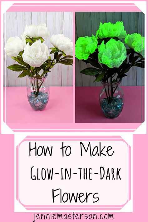 Glow in the dark flowers make such a fun centerpiece or other type of decoration! Learn how to make some glowing flowers for home decor or a party. #glowinthedark #crafts #partyidea #diy #tutorial Glow In Dark Party, Glowing Flowers, Glow Birthday Party, Diy Glow, Flowers For Home, Blacklight Party, Glow Birthday, Dance Themes, Neon Birthday