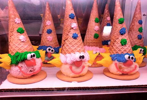 Baskin Robbins Clown Cones......ahhhh memories. I used to work at Baskin Robbins. I was taught to make these. Clown Cupcakes, Cone Cake, Kids Memories, Baskin Robbins, Ice Cream Cones, I Remember When, Ice Cream Cone, Cute Food, Preschool Crafts