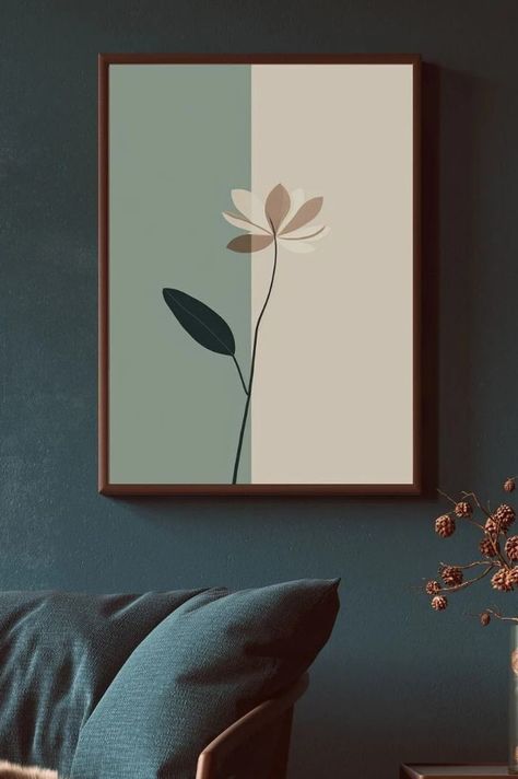 Canvas Painting For House Decor, Minimalist Boho Wall Art, Acrylic Minimalist Painting, Boho Canvas Art Diy Easy, Minimal Flower Painting, Home Decor Paintings Canvas, Boho Flower Painting, Canvas Design Ideas, Boho Painting Ideas