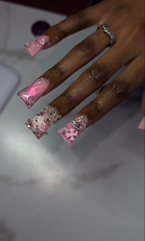 Exotic Duck Nails, Aquarius Birthday Nails, Junk Nails, Long Acrylic Nail Designs, Duck Nails, Drip Nails, Colored Acrylic Nails, Girly Acrylic Nails, French Tip Acrylic Nails