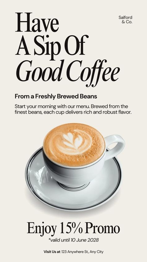 Cafe Promotion Poster, Coffee Promotion Design, Coffee Advertising Ideas, Cafe Mood Board, Coffee Infographic Posters, Coffee Promotion, Coffee Advertisement, Coffee Typography, Coffee Advertising