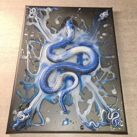 Snake Canvas, 3d Snake, Resin On Canvas, Snake Painting, Saving Plan, Blue Snake, Attack On Titan Comic, Money Saving Plan, 3d Painting