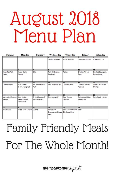 Take the work out of meal planning this month with our free menu plan. This meal plan for July includes 31 unique, delicious, family-friendly recipes, and a meal planning printable calendar. Meal planning made easy. This plan is great for meal planning on a budget too. #mealplan #menuplan #easyrecipes Monthly Cleaning Calendar, Meals For A Month Menu Planning, August Meal Plan, Pork Crock, Ww Food, Kid Meals, Meal Planning Menus, Sweet Chicken, Superfood Salad