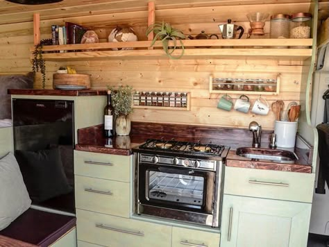 Campervan Interior Colour Schemes, Stove Top Oven, Bus Living, Caravan Renovation, Kombi Home, Van Conversion Interior, Diy Camper Remodel, Bus House, Campervan Life