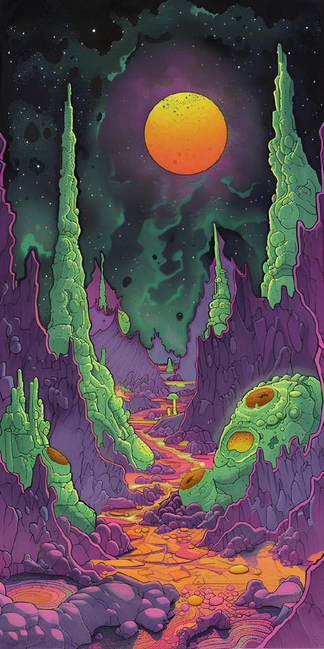 Dive into a surreal universe with this alien landscape art! A radiant sun sets against a cosmic night, illuminating an otherworldly terrain. Perfect for adding a touch of mystery to your space. Save & follow for more unique art prints. #AlienLandscape #CosmicArt #MysteryWorld #ArtPrints #ImagePrompt #AIImage Surreal Landscape Art, Alien Landscape, Surreal Landscape, Cosmic Art, Cosmic Horror, Sell Photos, Unique Art Prints, Sun Sets, Visual Content