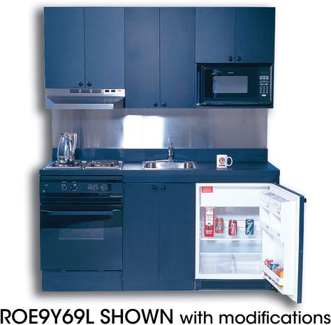 Acme ROG10Y69 Compact Kitchen with Stainless Steel Countertop, 4 Gas Burners, Oven, Sink and Compact Refrigerator: 69 Inch Width Compact Kitchen Unit, Compact Kitchens, House Appliances, Plating Food, Kitchen Toy, Air King, Outdoor Kitchen Appliances, Kabinet Dapur, Unit Design