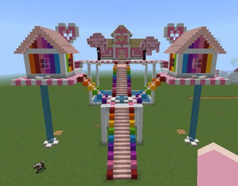 Minecraft Rainbow House, Rainbow Minecraft Builds, Disney Minecraft Builds, Minecraft Horse Stables, Minecraft Horse, Rumah Minecraft Sederhana, Minecraft Banner Designs, Rainbow House, Minecraft Banners