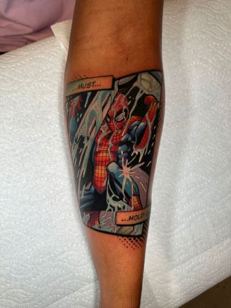 Comic Strip Tattoo, Strip Tattoo, Spider Man Tattoo, Spiderman Tattoo, Spider Man Comic, John Romita Jr, Comic Tattoo, Forearm Sleeve, Marvel Tattoos