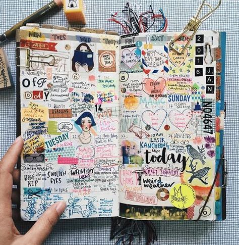 (via Jane Lee on Instagram: “Bye Jan”) Ide Scrapbook, Journal D'inspiration, Kunstjournal Inspiration, Journal D'art, Album Journal, Diary Journal, Love Journal, Diary Ideas, Journal Scrapbook