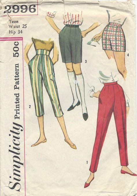 1950s Vintage Sewing Pattern B34" PANTS & SHORTS (R929) By Simplicity 2996 - The Vintage Pattern Shop 1950s Sewing Patterns, Vintage Vogue Sewing Patterns, Junior Pants, Sew In Weave, Pants Sewing, Vogue Sewing Patterns, Motif Vintage, Simplicity Sewing, Couture Vintage