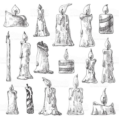 Candles Drawing Art, Burning Candle Drawing, Witchy Drawings Art, Candle Drawing Art, Witchy Sketches, Candle Art Drawing, Candles Drawing, Candles Illustration, Candle Sketch