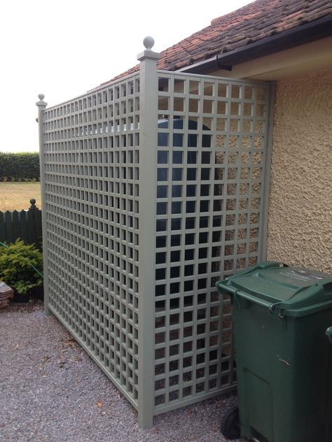 Trellis Direct square trellis as screening for oil tank, this would disguise the oil tank at the back would last longer than wicker fence panels Square Trellis, Outdoor Trellis, Backyard Privacy, Garden Screening, Side Garden, Elm Street, Garden Trellis, Garbage Can, Fence Panels