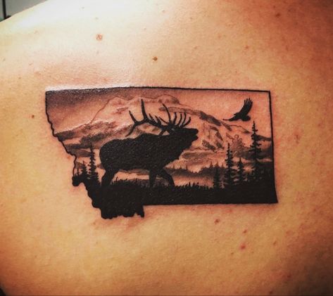 Montana Outline Tattoo, Bison Tattoo Ideas For Women, Yellowstone Tattoo, Montana Tattoo Ideas, Bison Tattoo Ideas, Montana Tattoo, Bison Tattoo, Western Tattoos, Hunting Humor