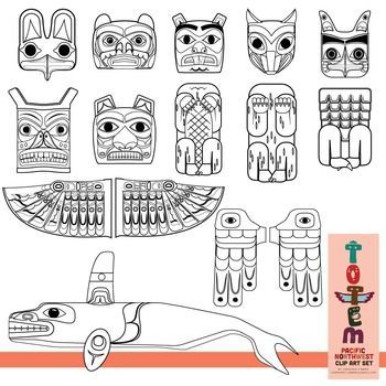 Totem Pole Clip Art Set (of the Pacific Northwest) Totem Pole Drawing, Native American Totem Poles, Native American Art Projects, Arte Haida, Totem Pole Art, Native American Totem, Pacific Northwest Art, Lino Cuts, Haida Art